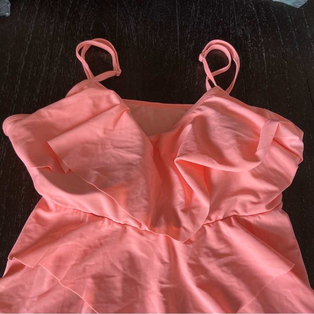 Women’s Two Piece Tankini Coral Tropical Boy Shorts Ruffle NWOT Plus Size 4XL - Picture 5 of 13
